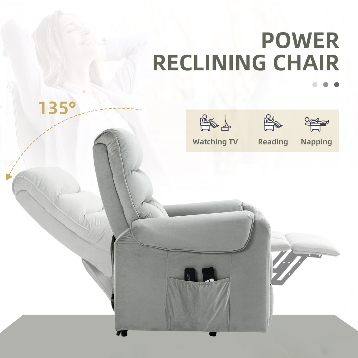 HOMCOM Power Lift Chair, Rise and Recliner Chair with Remote Control, Grey