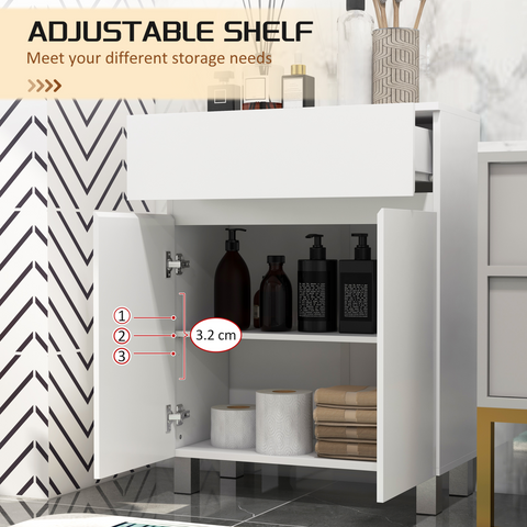 kleankin High Gloss Bathroom Floor Cabinet Storage Cupboard with Drawer