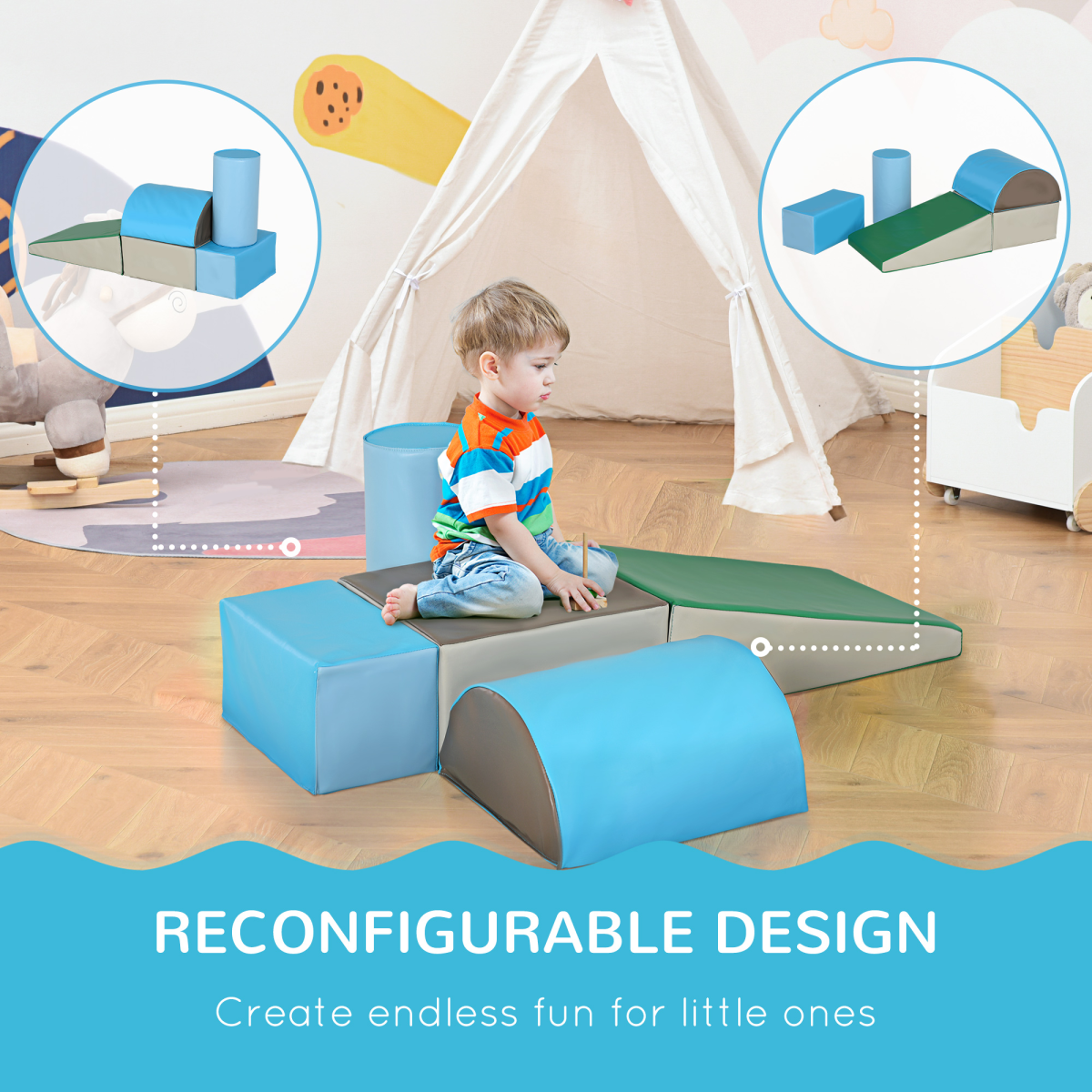 HOMCOM 5 Piece Soft Safe Foam Playset Climb and Crawl Activity Toy for Toddler