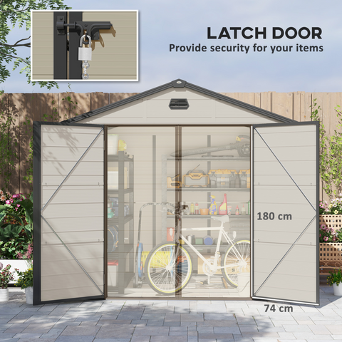 Outsunny 8 x 6ft Garden Shed Storage w/ Foundation Kit, Vents, Cream White