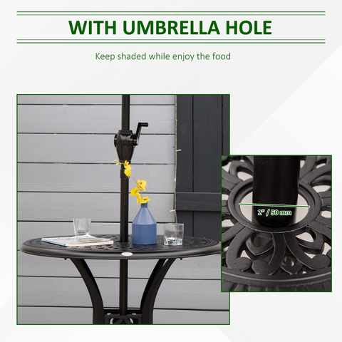 78cm Round Garden Dining Table with Parasol Hole Cast Aluminium Black Outsunny