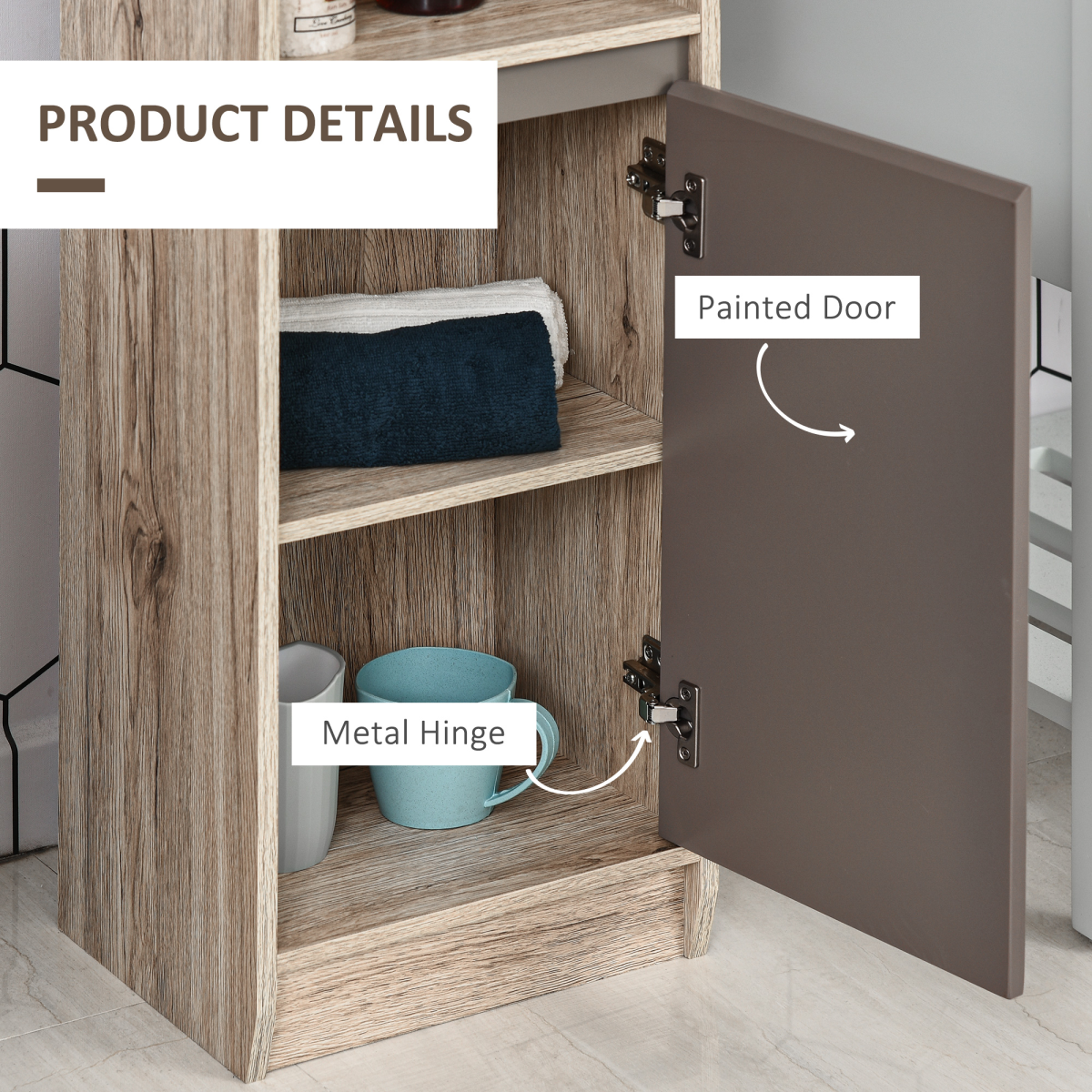170cm Freestanding Storage Cabinet Slimline Unit w/ 2 Cupboards 2 Compartments