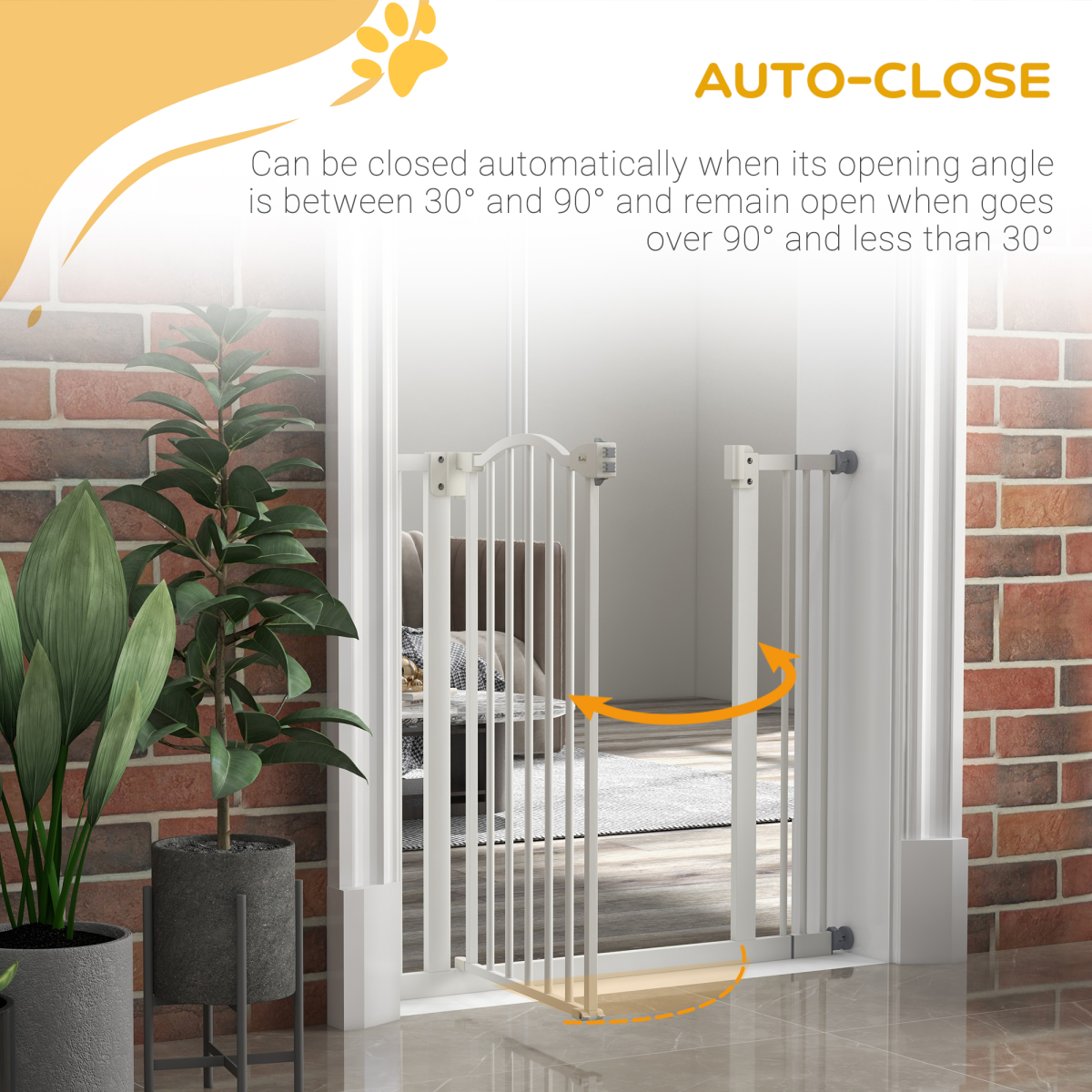PawHut 74-87cm Adjustable Metal Pet Gate Safety Barrier w/ Auto-Close White