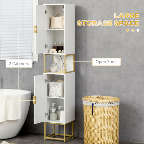 kleankin Freestanding Bathroom Cabinet Linen Towel w/ Adjustable Shelf, 2 Doors