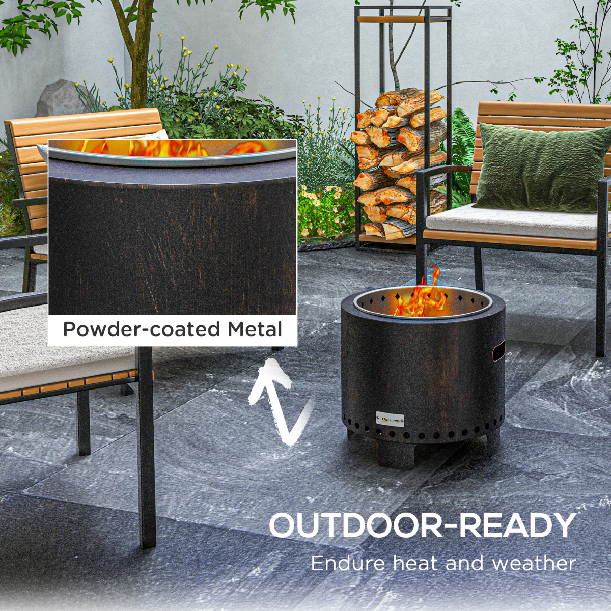 Outsunny 45cm Smokeless Wood Burning Firepit Metal Fire Pit, Black