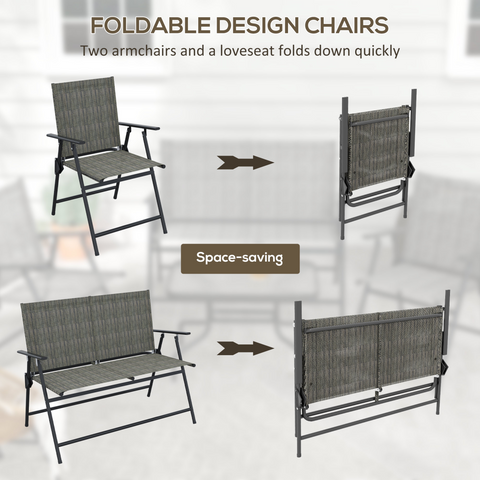 Outsunny Patio Furniture Set, Garden Set with Table, Foldable Chairs, a Loveseat