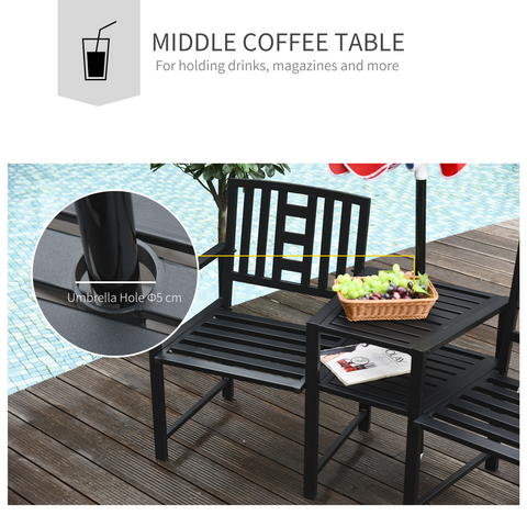 2 Seat Garden Chair Bench Loveseats w/Coffee Table Slatted Design Patio Yard