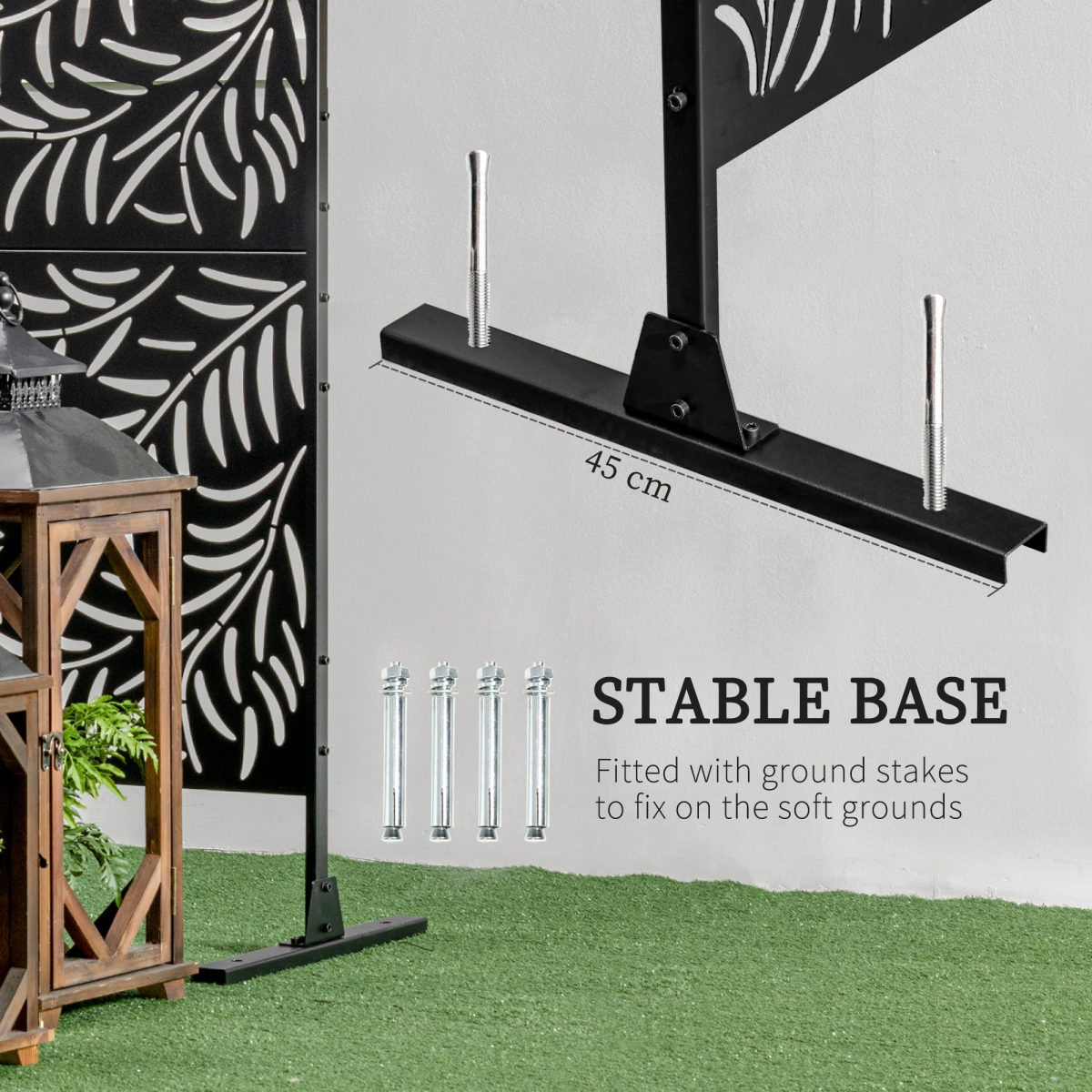 Outsunny 6.5FT Metal Outdoor Privacy Screen Panel with Stand and Ground Stakes