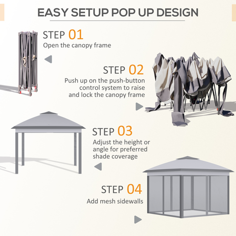 Pop Up Gazebo Height Adjustable Canopy Tent w/ Carrying Bag, Grey