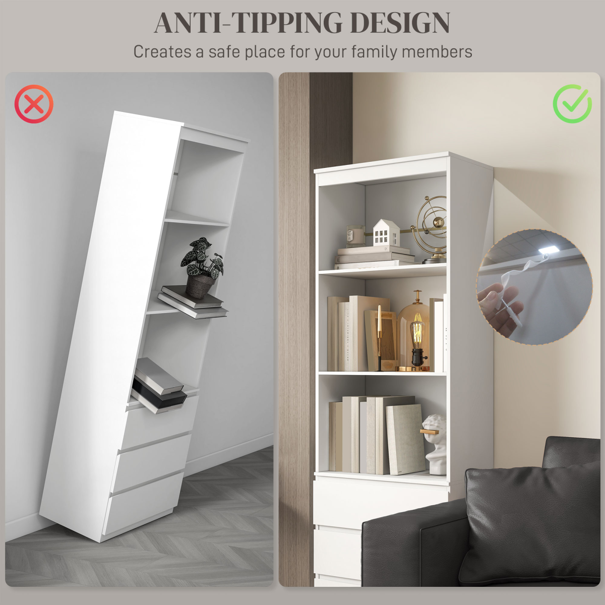 HOMCOM 180cm Tall Bookshelf Free Standing Storage Shelf Unit with Storage White