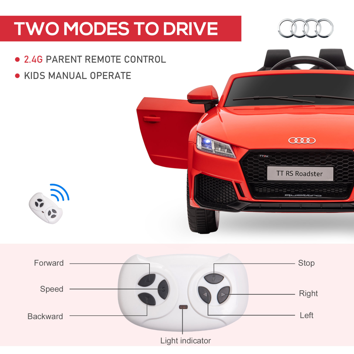 12V Battery Licensed Audi TT Ride On Car w/ Remote Headlight MP3 Red