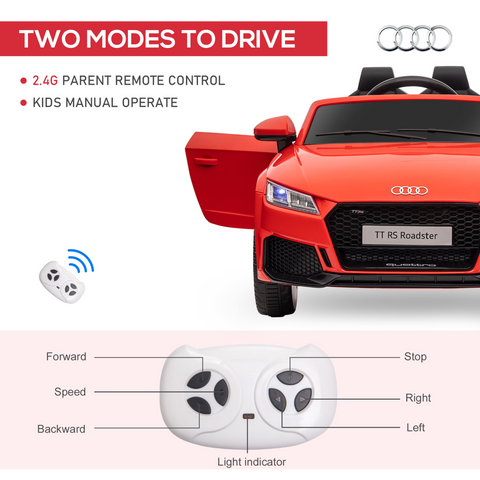 12V Battery Licensed Audi TT Ride On Car w/ Remote Headlight MP3 Red