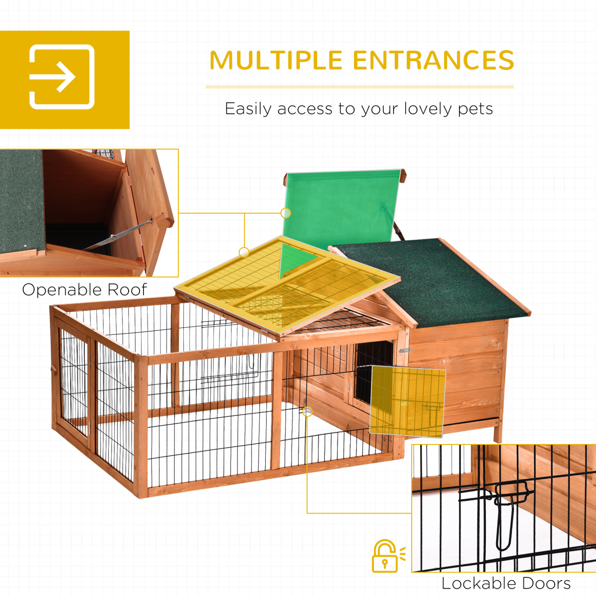 Wooden Rabbit Hutch Detachable Pet House with Openable Run & Roof