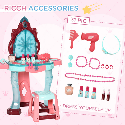 31 Piece Kids Dressing Table w/ Magical Princess Mirror, Light and Music