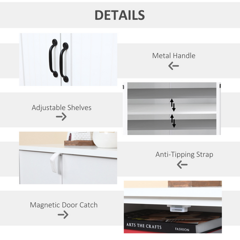 Modern Freestanding Storage Hutch Furniture with 2 Large Doors and 2 Small Doors