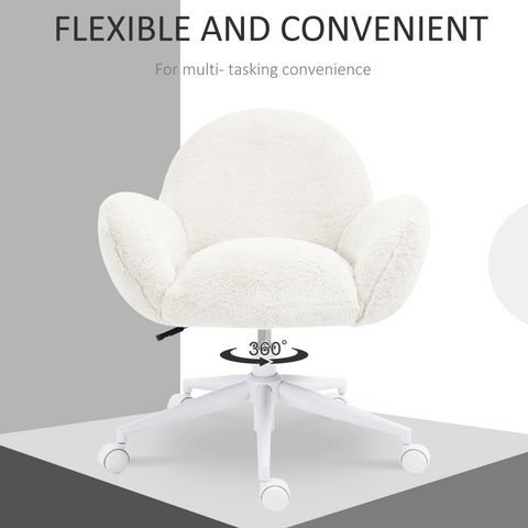 HOMCOM Fluffy Leisure Chair Office Chair with Backrest Wheels Cream White
