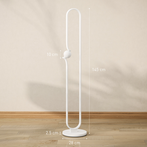 HOMCOM Dimmable LED Floor Lamp with Glass Night Light, Foot Switch, White