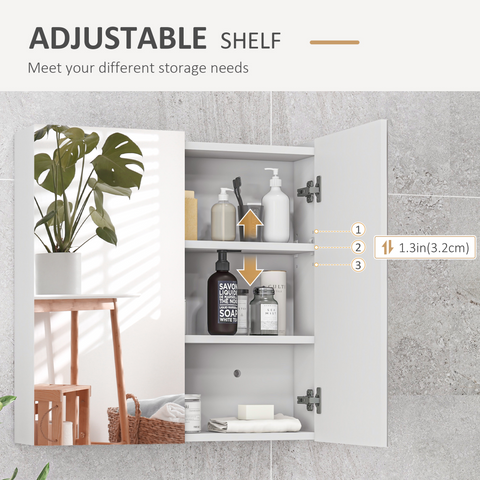 kleankin Wall Mounted Bathroom Storage Cupboard W/ Mirror and Shelf, White