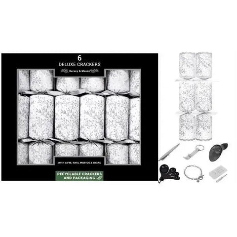 6 x 13.5" Deluxe Silver Glitter Leaf Crackers