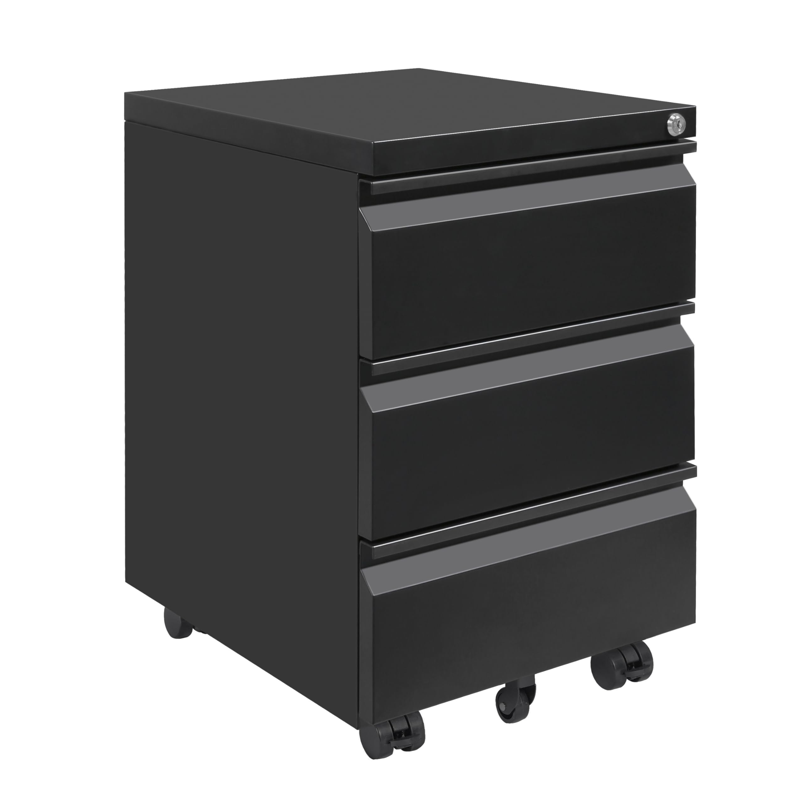 LVSTEEL Mobile Filing Cabinet, Under Desk 3-Drawer Lockable Cabinet with Wheels, Filing Cabinets for Home Office, Pre-Assembled, Black