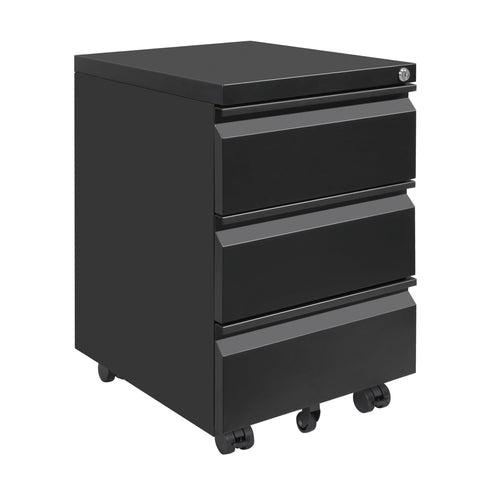 LVSTEEL Mobile Filing Cabinet, Under Desk 3-Drawer Lockable Cabinet with Wheels, Filing Cabinets for Home Office, Pre-Assembled, Black