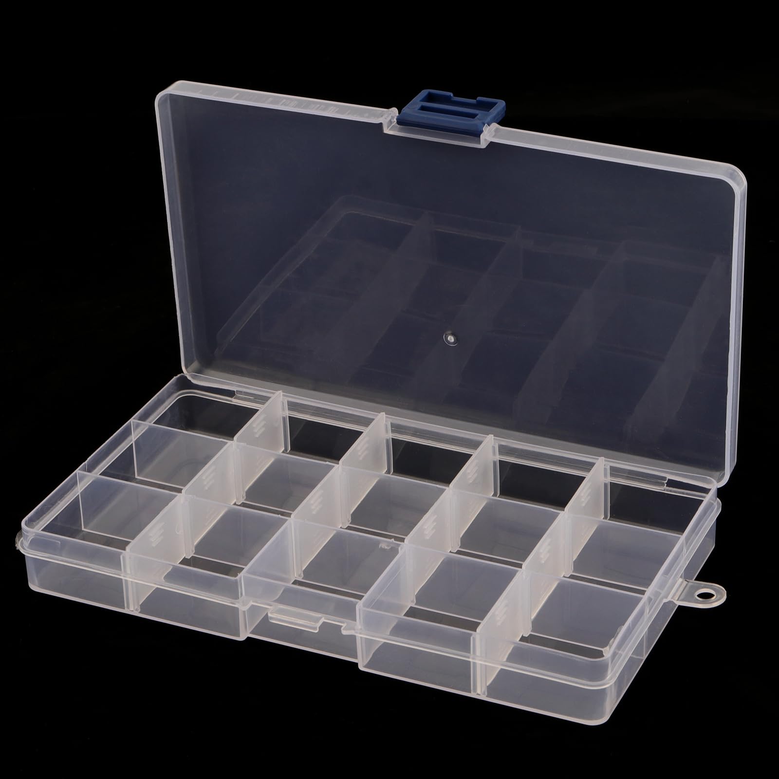 DAKFOOK 12 Pack 15 Grid Bead Organiser Storage Box,17.3x9.8x2.3cm Transparent Craft Bead Storage Boxes with Removable Compartments,15 Compartment