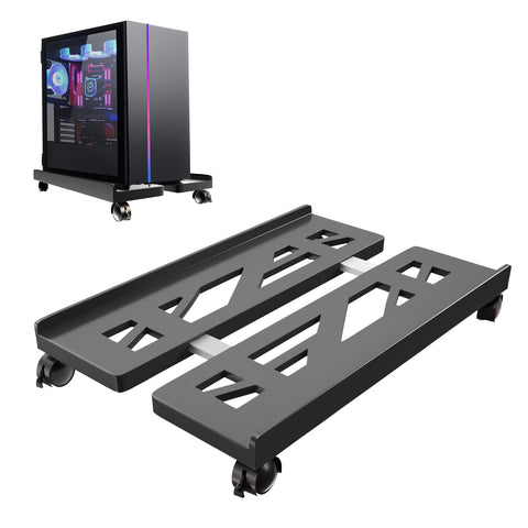 Qcdou Adjustable Mobile CPU Stand - Ventilated Tower Stand with 4 Caster Wheels, Fits Most PC, for Floor Carpet Gaming PC Case (Black)