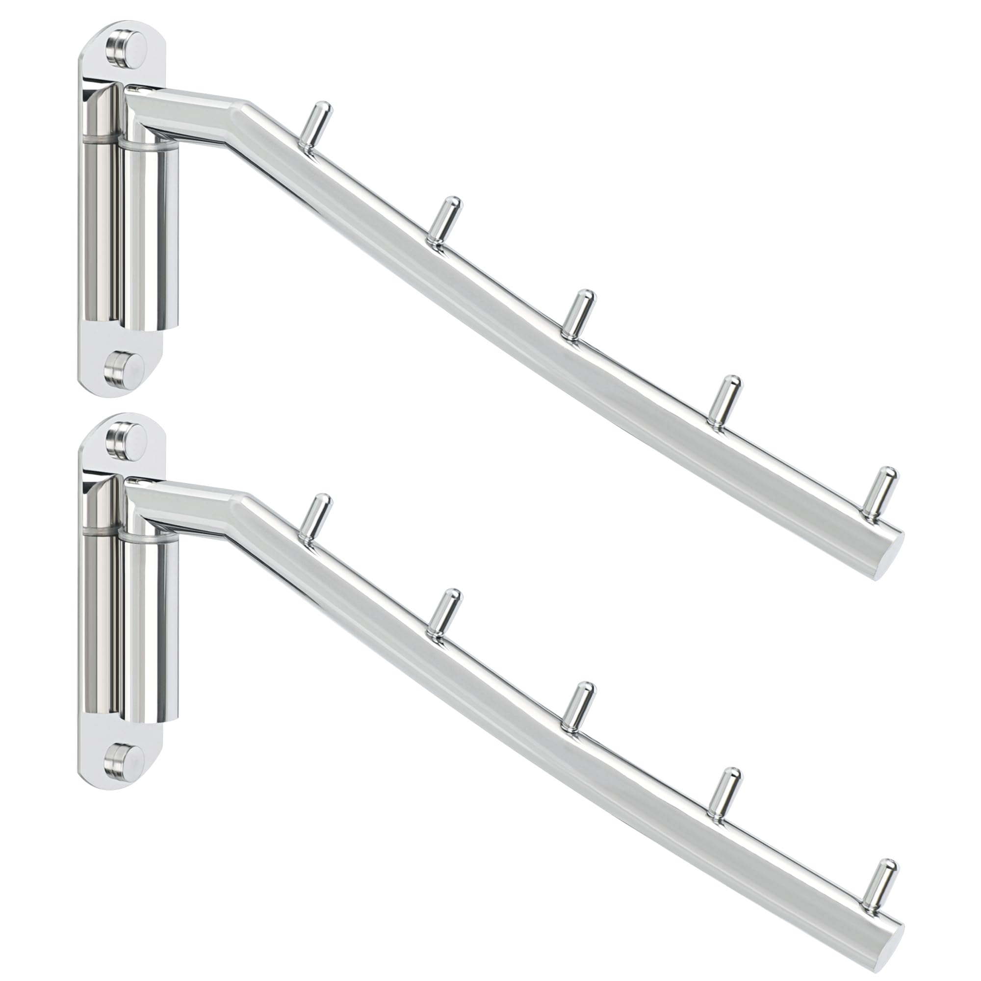 Mooche 2Pcs Wall Mounted Coat Rack Chrome, Swivel Clothes Rail, 27CM
