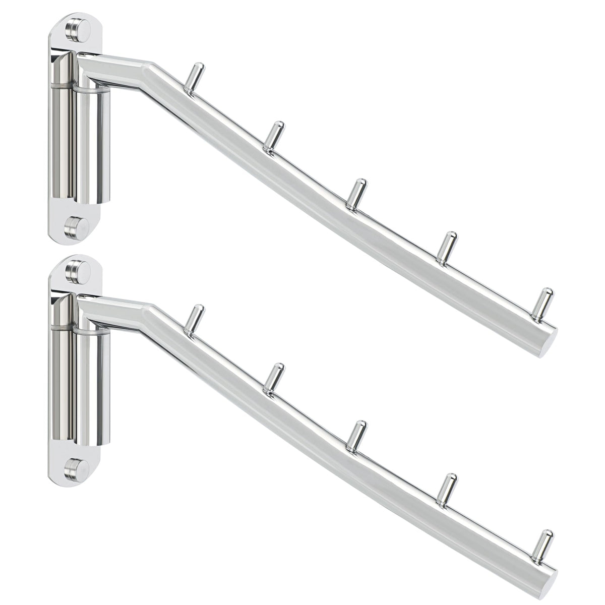 Mooche 2Pcs Wall Mounted Coat Rack Chrome, Swivel Clothes Rail, 27CM