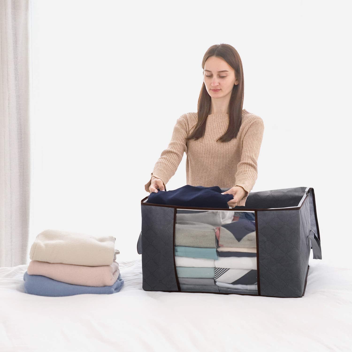 Lifewit Clothes Storage Bags, Foldable Storage Box Moving Bags Wardrobe Storage Organiser Packing Boxes for Moving House with Clear Window for