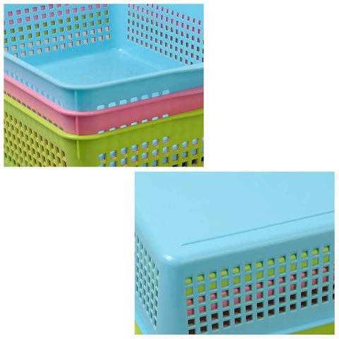 Ponpong Blue Green Pink Color Plastic A4 Storage Baskets, 6 Pack