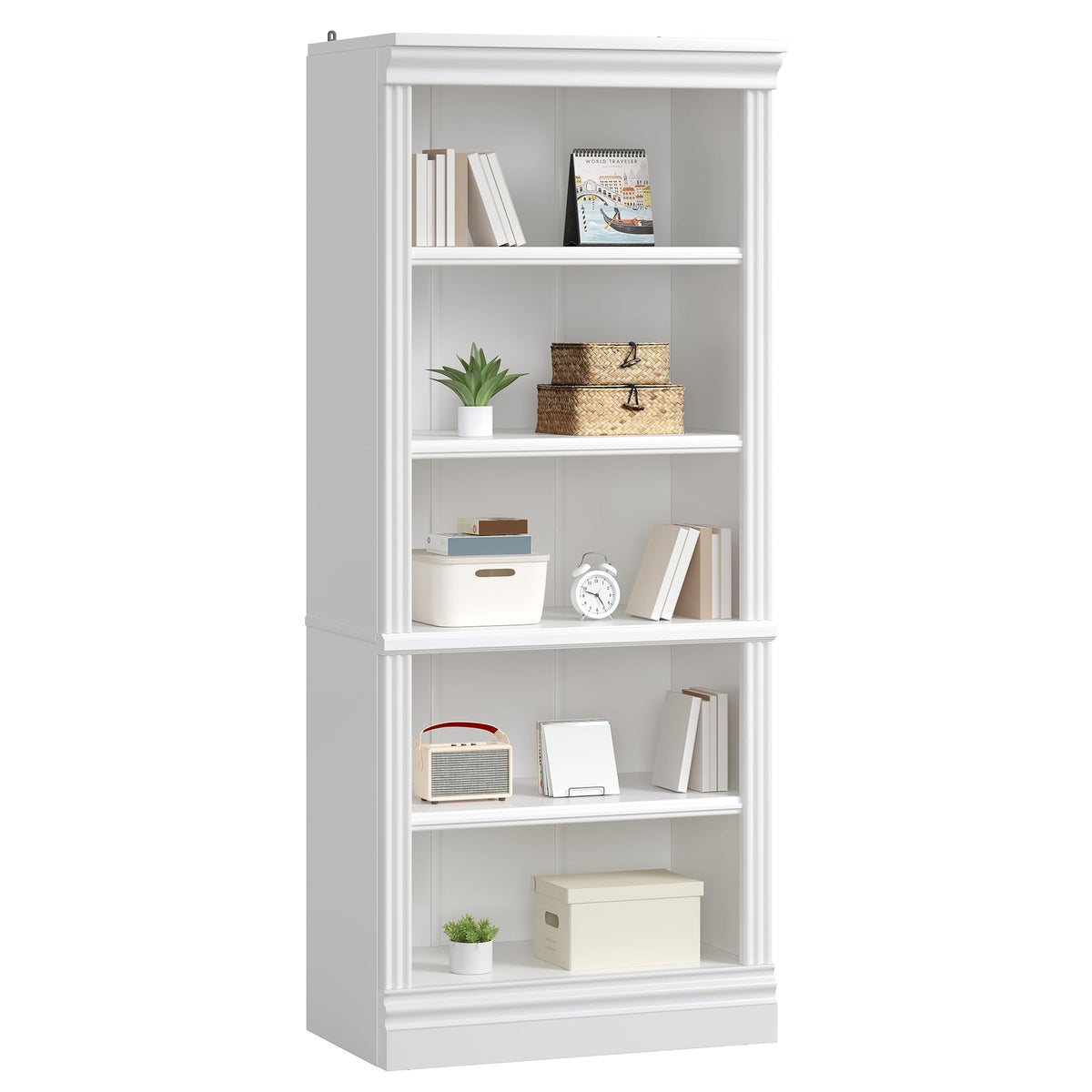 LUXOAK Bookcase, 5-Tier 181cm Tall Book Shelf with Vertical Line Frame, Slim Freestanding Storage Shelf, Anti-Tip Safety Kit