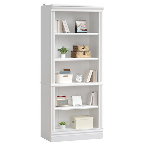 LUXOAK Bookcase, 5-Tier 181cm Tall Book Shelf with Vertical Line Frame, Slim Freestanding Storage Shelf, Anti-Tip Safety Kit