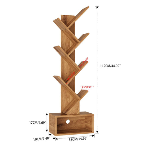 YMYNY 6 Tier Tree Bookshelf, Tall Bookcase, Wood Book Storage Rack with Drawer, Modern Floor Standing Book Shelf for Books/Movies/CDs