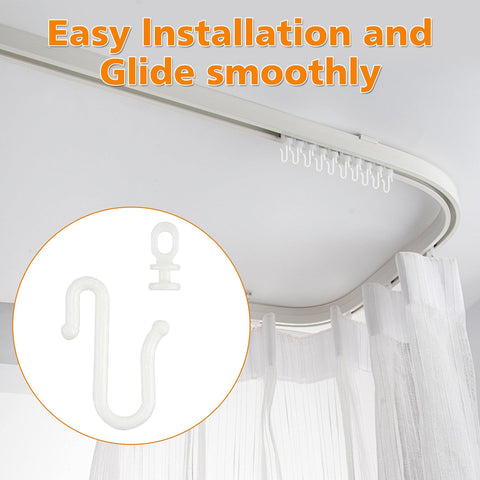 12 Pairs Curtain Hooks & Gliders – Durable S-Shaped Hooks with Quiet Smooth Rollers, Flexible Track Accessories for Ceiling & Bathroom Curtains