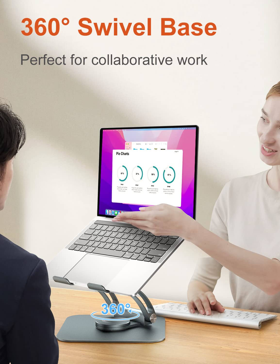 tounee Adjustable Laptop Stand for Desk, Ergonomic Holder with 360° Rotating Base, Portable Aluminum Computer Stand Laptop Riser Compatible with Air