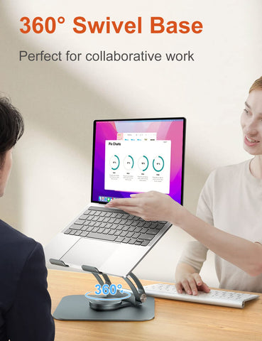 tounee Adjustable Laptop Stand for Desk, Ergonomic Holder with 360° Rotating Base, Portable Aluminum Computer Stand Laptop Riser Compatible with Air