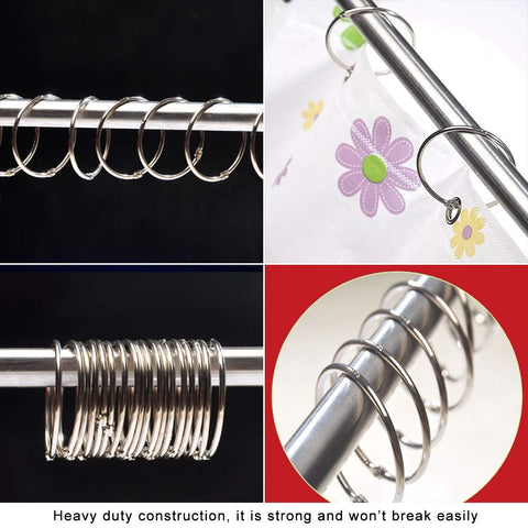Coideal Large Shower Curtain Rings Open, 20 Pcs Metal Curtain Hooks 50mm Big Circular Loops Key Ring Brushed Nickel (Silver)