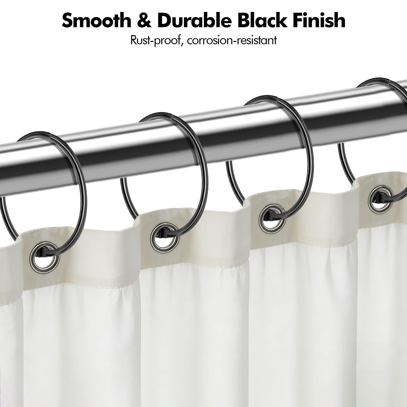 Lunhoo 20-Pack 50 mm Shower Curtain Rings, Shower Curtain Hooks, Multi-Purpose Round Clips, Large Metal Binder Ring, Key Ring (Black)
