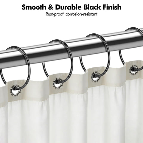 Lunhoo 20-Pack 50 mm Shower Curtain Rings, Shower Curtain Hooks, Multi-Purpose Round Clips, Large Metal Binder Ring, Key Ring (Black)