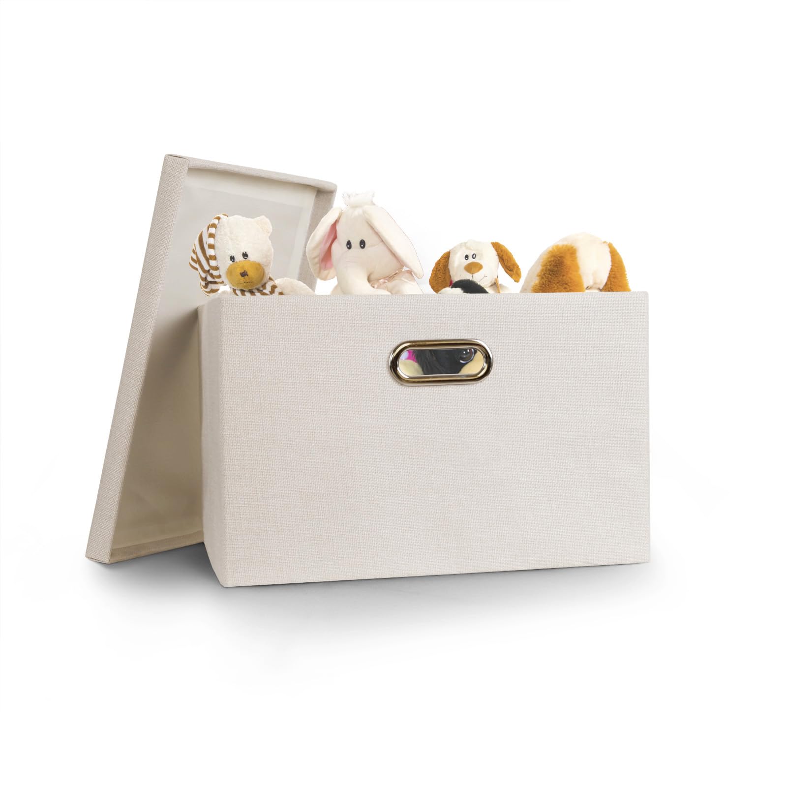 Wintao Storage Boxes with Lids, Storage Baskets for Shelves Toy Box Collapsible Fabric Bins Beige Medium Large 39 x 27 x 25 cm 3 Pack