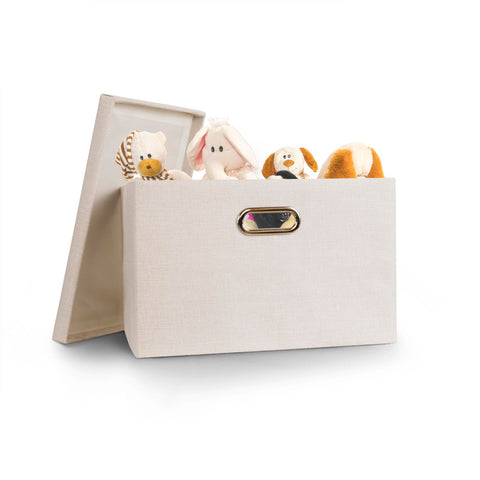 Wintao Storage Boxes with Lids, Storage Baskets for Shelves Toy Box Collapsible Fabric Bins Beige Medium Large 39 x 27 x 25 cm 3 Pack