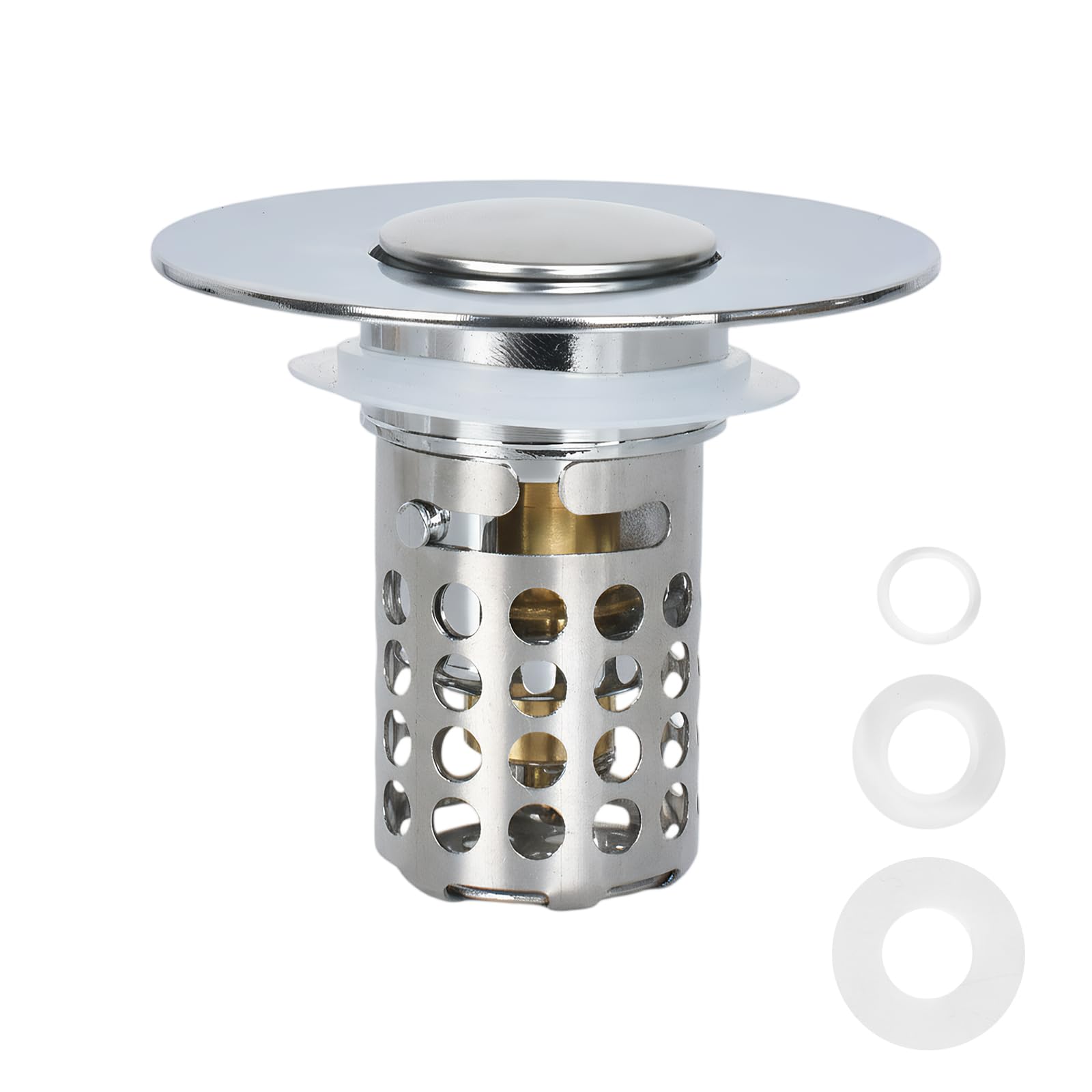 1Pcs Stainless Steel Kitchen Sink Strainer Plug Shower Drain Hair Catcher,Universal Pop Up Stopper with RemovableStainless Steel Filter Basket Hair