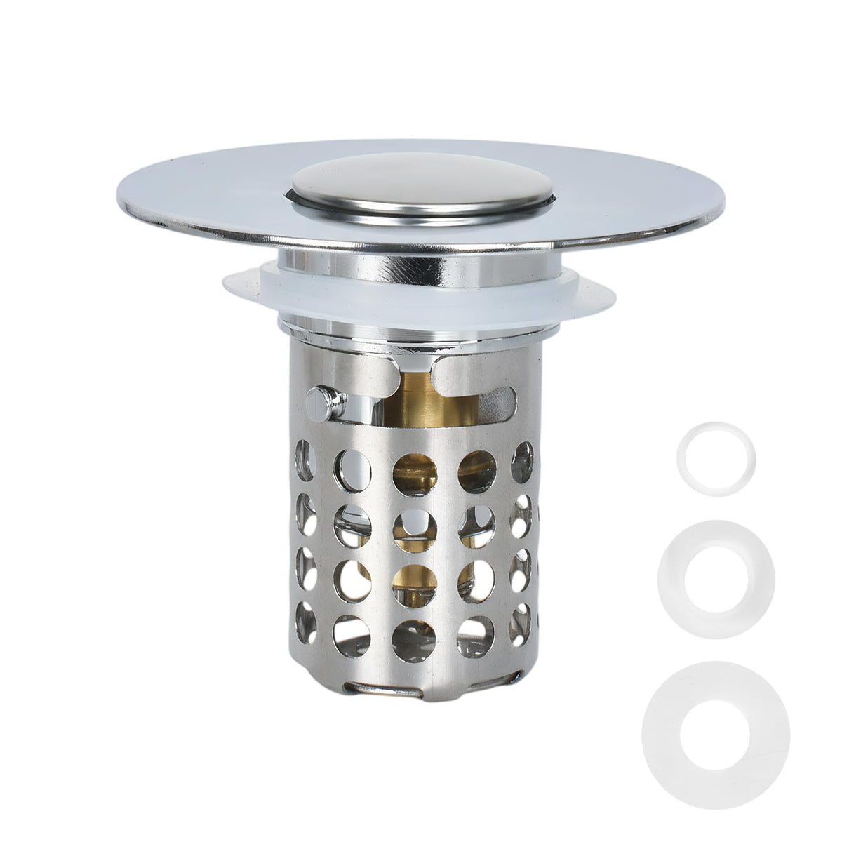 1Pcs Stainless Steel Kitchen Sink Strainer Plug Shower Drain Hair Catcher,Universal Pop Up Stopper with RemovableStainless Steel Filter Basket Hair