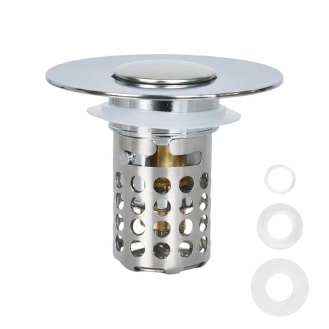 1Pcs Stainless Steel Kitchen Sink Strainer Plug Shower Drain Hair Catcher,Universal Pop Up Stopper with RemovableStainless Steel Filter Basket Hair