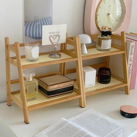 YEHEI Wooden Storage Shelf,2-Tier Desktop Organizer - Multi-Use Display Rack for Supplies, Makeup, Stationery