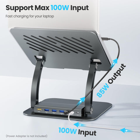 tounee Laptop Stand with Detachable USB-C Hub, 100W PD Charging, 4K@60Hz HDMI, 3 USB Ports