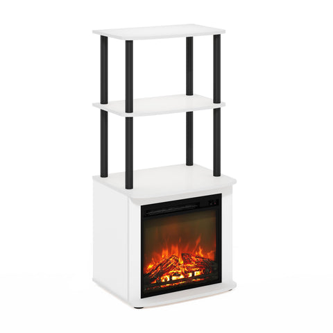 Furinno Turn-N-Tube 2 Tier Side Table Display Stand with Fireplace Insert, Plain White/Black