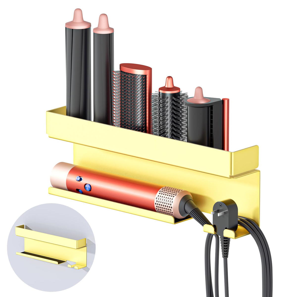 YYBO Hair Dryer Holder Wall Mount for Curling Irons Styler Attachments, Adhesive hair Dryer And Straightener Holder, Hairdryer Holder Wall Mounted