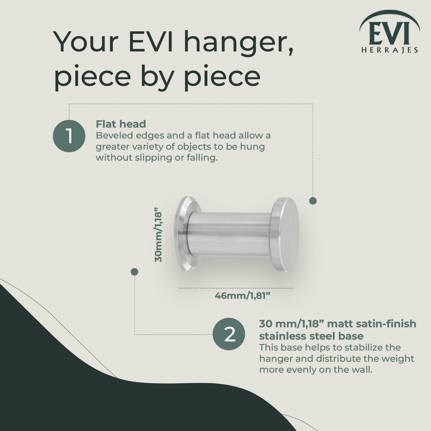 EVI Herrajes Bathroom Hanger | Stainless Steel Wall Hanger | Matte Finish | For Hanging Clothes, Coats or Towels| Towel Rack with Invisible Screw